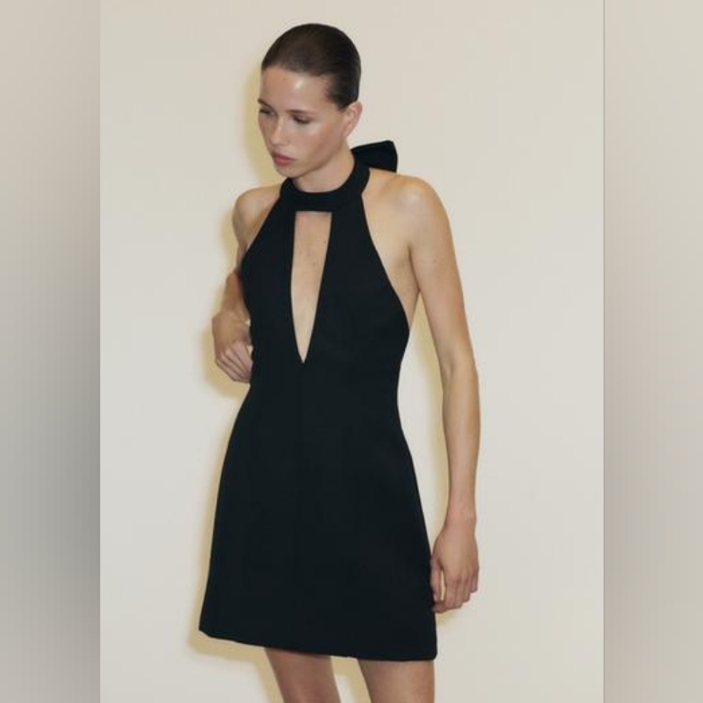 Zara HALTER BOW MINI DRESS - Picture 13 of 16